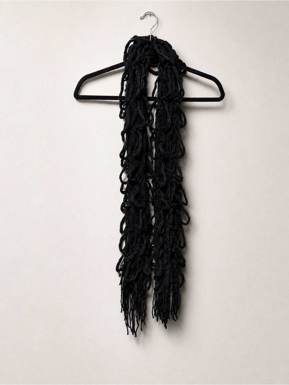 Black Loop Knit Fringe Scarf - Women's Accessory